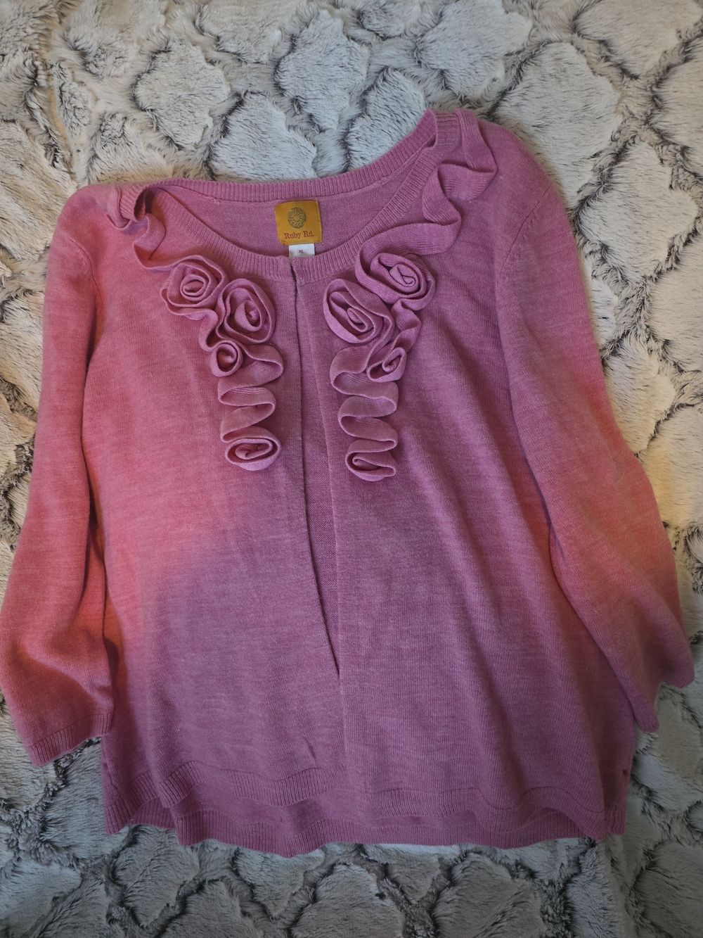 Ruby Rd. Pink Ruffle Women’s Acrylic Sweater Sz XL EUC Coquette Granny Pin-up